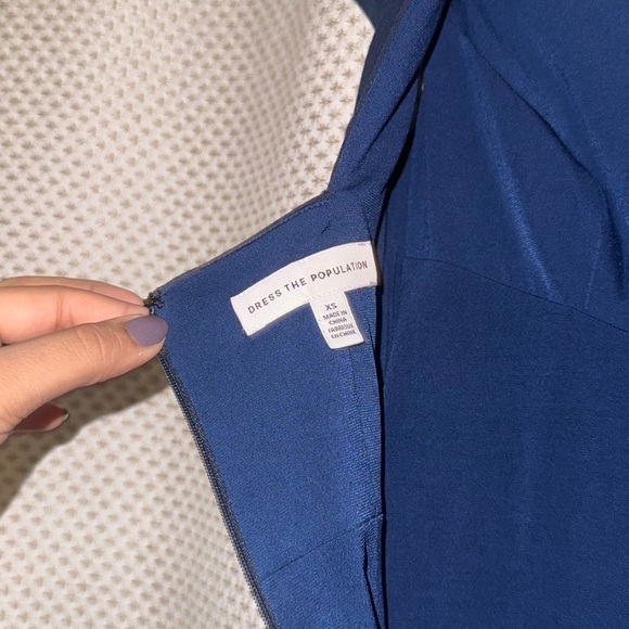 DRESS THE POPULATION Dana Wrap Waist Cocktail Dress In Navy - Picture 8 of 9